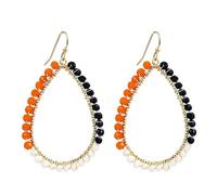 Bohemian Beaded Statement Earrings Lightweight Sparkly Crystal Colorful Teardrop Dangle Earrings for Women, S, Zinc, No Gemstone