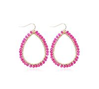 Bohemian Beaded Teardrop Dangle Earrings Sparkly Crystal Wire Wrapped Faceted Glass Beads Statement Jewelry for Women Boho Hollow Water Drop Fashion Accessories for Party Vacation Daily Wear, M, Glass