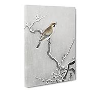 Bohemian Bird On A Snowy Branch By Ohara Koson Canvas Print | Gallery Wrapped 30mm Frame Wall Art | 24x16 inches | Ready to Hang | Asian Animals Picture | Living Room Bedroom Lounge Office