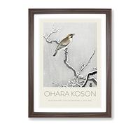 Bohemian Bird On A Snowy Branch By Ohara Koson Exhibition Museum Asian Japanese Framed Wall Art Print, Ready to Hang Picture for Living Room Bedroom Home Office Décor, Walnut A3 (34 x 46 cm)