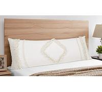 Bohemian Boho Chic Ivory Macrame Tufted Tassel Accent Decorative Couch Long Throw Zipper Body Pillow Cover Case 54x20 Solid Cream Textured Minimalist Off White Cotton Fringe Farmhouse Indie Room Decor