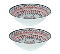 Bohemian Bowls Decorative Bohemian Style Colourful Mandala Pattern Bowl Dish Dinnerware for Cereal Oatmeal Soup Rice Dessert Salad Pasta Party Gift, 6 Inch Bowl Black & Red Design - Set of 4