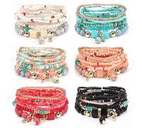 Bohemian Bracelet 6 Sets/48 Pcs Boho Bracelets for Women 8 Layers Stackable Bracelets Wrap Bohemian Style Beaded Bracelets Colorful Jewelry Bracelets for Girls