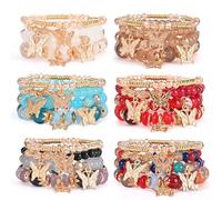 Bohemian Bracelet Sets for Women - 6 Sets Stackable Stretch Bracelets Multi-color Boho Jewelry for Women Hippie Bracelets Dainty Jewelry Best Friend Gift, One Size, Plastic