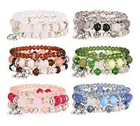 Bohemian Bracelet Sets for Women - 6 Sets Stackable Stretch Bracelets Multi-color Boho Jewelry for Women Hippie Bracelets Dainty Jewelry, Stretch, Plastic, no gemstone