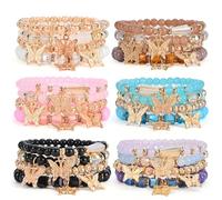 Bohemian Bracelet Sets for Women - 6 Sets Stackable Stretch Bracelets Multi-color Boho Jewelry for Women Hippie Bracelets Dainty Jewelry Best Friend Gift, Stretch, Plastic