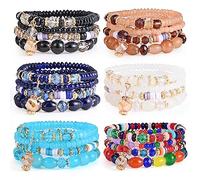 Bohemian Bracelet Sets for Women - 6 Sets Stackable Stretch Bracelets Multi-color Boho Jewelry for Women Hippie Bracelets Dainty Jewelry Best Friend Gift, Plastic, not known