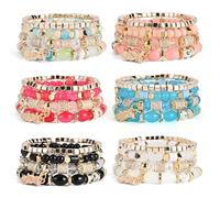 Bohemian Bracelet Sets for Women - 6 Sets Stackable Stretch Bracelets Multi-color Boho Jewelry for Women Hippie Bracelets Dainty Jewelry, Stretch, Plastic, no gemstone