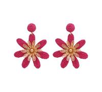 Bohemian Braided Daisy Flower Earrings for Women Handmade Raffia Straw Floral Dangle Drop Earrings Cute Sweet Statement Summer Beach Vacation Holiday Jewelry for Her, S, Rattan, No Gemstone