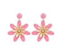 Bohemian Braided Daisy Flower Earrings for Women Handmade Raffia Straw Floral Dangle Drop Earrings Cute Sweet Statement Summer Beach Vacation Holiday Jewelry for Her, S, Rattan, No Gemstone