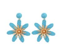 Bohemian Braided Daisy Flower Earrings for Women Handmade Raffia Straw Floral Dangle Drop Earrings Cute Sweet Statement Summer Beach Vacation Holiday Jewelry for Her, S, Rattan, No Gemstone
