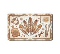 Bohemian Brown Feathers Dish Drying Mats for Kitchen Counter, Rustic Absorbent Rubber Mat, Autumn Pu Leather Drying Pad for Coffee Bar 12x20 Inch