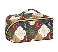Bohemian Brown Mysterious Star and Moon Designed Cosmetics Bag with dividers Essentials Cosmetic Travel Bags for Women with Compartments & Handle