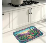 Bohemian Cactus Kitchen Mats for Floor, Stained Glass Desert Mats, Spring Cushioned Comfort Washable Decor Rugs for Kitchen Sinks Laundry Room Bathroom 20x31 Inch