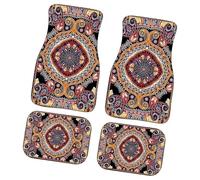 Bohemian Car Mats Full Set of 4, Non Slip Front and Rear Cars Floor Mats, Heavy Duty Polyester Boho Auto Accessories with Retro Pattern for Car SUV Truck Interior Decoration, 68x44cm