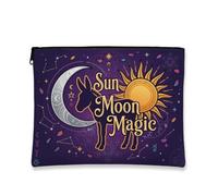 Bohemian Celestial Makeup Bag, Sun Moon Magic Cosmetic Travel Pouch for Women, Portable Small Canvas Zipper Organizer, Astrology Skincare Toiletry Bag, Violet, 7x9 Inch, Magic