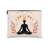 Bohemian Celestial Makeup Bag, Vintage Cosmic Cosmetic Pouch for Women, Portable Canvas Zipper Organizer, Spiritual Travel Toiletry Bag, Beige, 7x9 Inch, Cosmetic