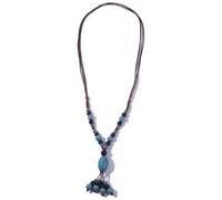 Bohemian Ceramic Beads Necklace Vintage Ceramic Floral Statement Necklace Colorful Gem Stones Sweater Necklace Jewelry Gifts for Women, Stone, No Gemstone
