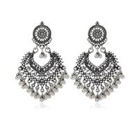 Bohemian Chandelier Earrings for Women Vintage Jhumkas Indian Earrings Boho Ball Tassel Large Earrings Ethnic Flower National Mexico Gypsy Earrings Lightweight Indian Bollywood Jewelry, Zinc, No