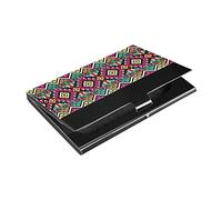 Bohemian Chic Bright Colorful Aztec Ethnic Ornament Seamless Business Card Holder Leather, Slim Credit Card Case Stainless Steel Wallet for Women and Men Unisex Business Card Holder
