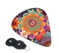 Bohemian Colored Flower Guitar Picks 6 Pcs, 0.46mm Thickness Celluloid Plectrum with Leather Picks Holder, Personalized Guitar Pick for Bass Electric Acoustic Guitars Lovers Gift