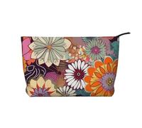Bohemian Colored Flower Prints Corduroy Makeup Bag for Women Girls, Spacious Travel Cosmetic Organiser for Make-up, Toiletries & Essentials