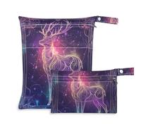Bohemian Colored Tarot Astrological Deer zippered bag for baby 2 Pack wet bag for swimsuit with handles for daycare, baby diapers