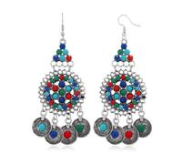 Bohemian Colorful Beaded Drop Earring for Women Mexico Gypsy Charm Dangle Earring Retro Flower Tassel Coin Earring Boho Bollywood Ethnic Lightweight Vintage Indian Wedding Jewelry Holiday Gift, Metal