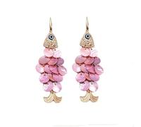 Bohemian Colorful Fish Dangle Earrings Round Shell Disc Drop Earrings Layered Cluster Shell Earring Long Fish Dangle Drop Earring Boho Summer Jewelry, Zinc, No Gemstone