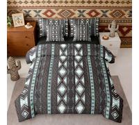 Bohemian Comforter Set 7-Piece Bed in a Bag Twin Boho Striped Aztec Bedding Sets Geometric Triangle Western Comforter and Sheet Set, Country Rustic Bed Sets Exotic Nordic Southwestern Decor,Black