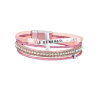 Bohemian Cross Layered Bracelet for Women Multilayer Leather Bracelet Rhinestones Beads Wrap Cuff Bangles with Magnetic Buckle Mens Faith Wristbands Jewelry Gifts Pink 19.5Cm