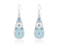 Bohemian Crystal Teardrop Pendant Earring,Vintage Olive Green Hollow Out Flower Floral Dangle Earrings,National Style Geometry Enamel Flower Hook Earrings,Handmade Ethnic Statement Jewelry for Women