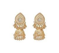 Bohemian CZ Teardrop Jhumki Bell Beaded Tassel Dangle Drop Earrings for Women Gold-tone Vintage Ethnic Jhumka Crystal Chandelier Dangling Statement Studs Indian Traditional Gypsy Fashion Jewelry