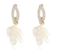 Bohemian Dainty Crystal Floral White Petal Lightweight Drop Dangle Earrings Tiered Tree-Veined Shellfish Shape Flower Earrings for Women, 0, Acrylic, No Gemstone