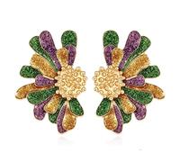 Bohemian Dainty Enamel Alloy Semi Flower Big Lightweight Stud Earrings Creative Personalized Floral Petal Earrings For Women Jewelry Gifts, L, Metal, No Gemstone