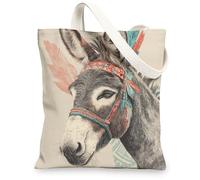 Bohemian Donkey Canvas Tote Bags, Artistic Animal Design Reusable Grocery Bags, Lightweight Washable Shoulder Strap Canvas Bags for Gym Outdoor Travel Beach Picnic 13x15 Inch