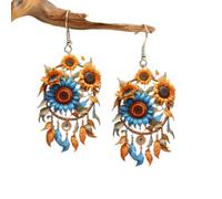 Bohemian Dream Catcher Acrylic Earrings, Colorful Boho Dreamcatcher Feather Earrings, Feather Dangle Ear-rings Unique Floral & Animal Design Jewelry for Vacations, And Casual Outfits，orange