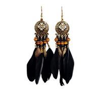 Bohemian Dreamcatcher Earrings - Feather & Tassel Dangles For Women(01E316Black)