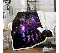 Bohemian Dreamcatcher Fleece Throw Blanket - Boho Tribal Feather Plush for Kids Girls, Galaxy Starry Sky Purple Double 60x79 Inch