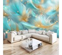 Bohemian Dreamy Feather Floating Radiant Wall Mural 200 x 140 cm Navy Blue Non-Woven Photo Wallpaper, Large Wall Covering for Living Room & Bedroom, Paste the Wall