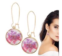 Bohemian Dried Flower Earrings | Handmade Floral Threader Earrings,Silver Coating Real Natural Boho Artsy Dried Flower Resin Epoxy, Symbol of Love and Innocence for Women Holdes