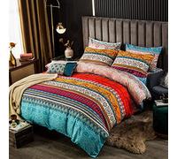 Bohemian Duvet Cover Set Full Colorful Floral Boho Striped Bedding Set Ultra Soft Microfiber Double Duvet Cover Southwestern Indian Tribal Reversible Bedding Exotic Style Decor Boho Comforter Cover