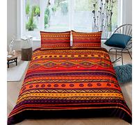 Bohemian Duvet Cover Set Hippie Boho Style Comforter Cover for Kids Boys Girls Southwestern Geometric Patterns Bedding Indian Exotic Quilt Cover Vintage Stripe Room Decor 2Pcs Bedclothes Single Size