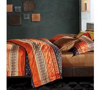 Bohemian Duvet Cover Striped Ethnic Boho Reversible Southwestern 400TC Cotton King Size Bedding 3pc Set Navy White Orange Modern Geo Aztec Print (King)