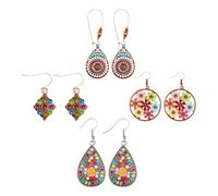 Bohemian Earrings for Women Bohemian Vintage Boho Statement Earrings Set, 4 Pairs Women's Retro Rhinestone Dangle Hook With Colorful Beads, Cloth Flower, Long Beaded for Holiday, Women and Girls