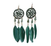 Bohemian Earrings Pendants Fringe Drop Dangle Earrings 1 Pair Dangling Jewelry Beautiful with Dream Catcher Design Birthday Gift Peacock green