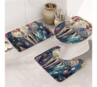 Bohemian Elephant Dreamcatcher Mandola Bathroom Rugs Sets 3 Piece, Soft Absorbent Memory Foam Bath Mats And U Shaped Contour Toilet Rug, Home Decoration, Quick Dry