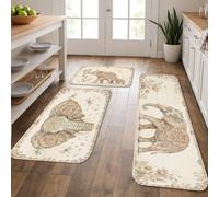 Bohemian Elephant Floral Art Kitchen Rugs Sets of 3