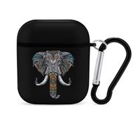 Bohemian Elephant Funny Case Cover Compatible for AirPods 1 & 2 Earbuds Protective Hard Cover with Keychain