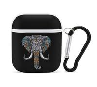 Bohemian Elephant Funny Case Cover Compatible for AirPods 1 & 2 Earbuds Protective Hard Cover with Keychain